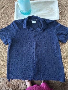 Saturdays New York City Navy Short-Sleeve Button Shirt